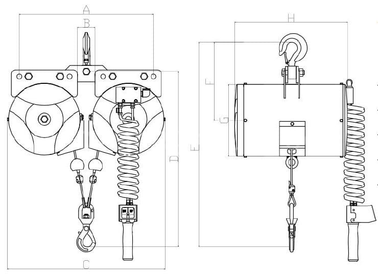 9Dimensions Parameters for the Parallel Wire Rope Air Pneumatic Hoist