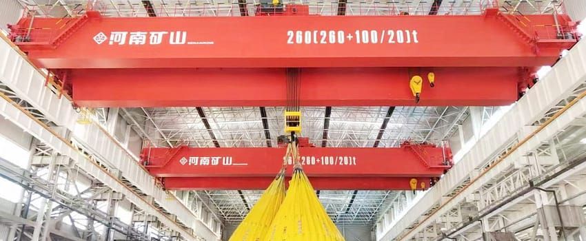 河南匡山起重机260吨双梁桥式起重机用于清洁能源开发海上风力发电机组组装