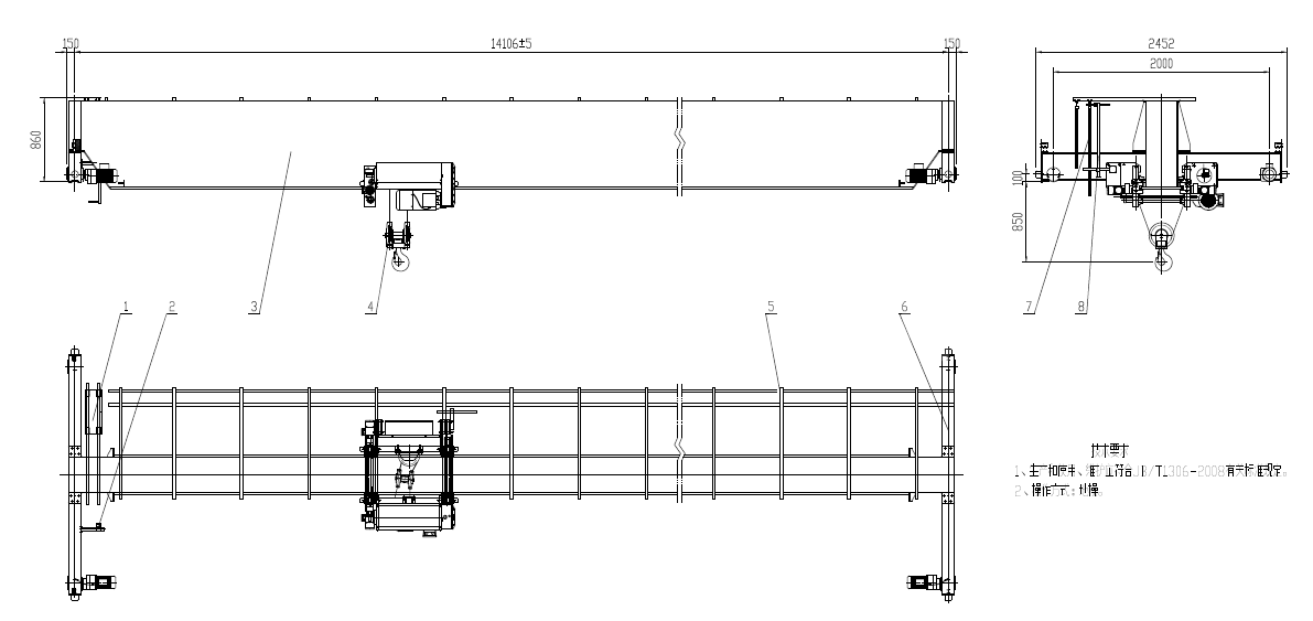 Gru a ponte da 7,5 tonnellate per centrale elettrica dello Sri Lanka - Progettazione strutturale della gru a ponte