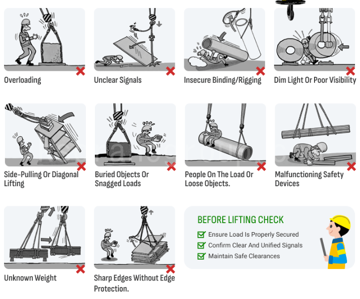 Règles de sécurité pour l'utilisation des ponts roulants : Dix règles de sécurité interdisant le levage
