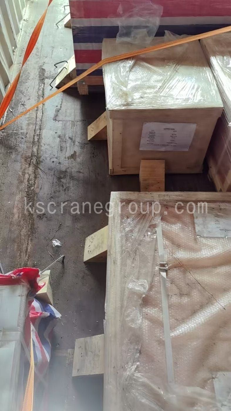 Winch trolley components securely packaged for transport