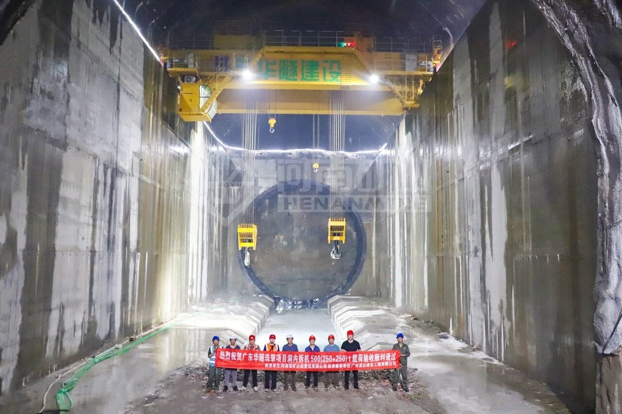 Heavy-duty crane operating at a high-speed rail tunnel project