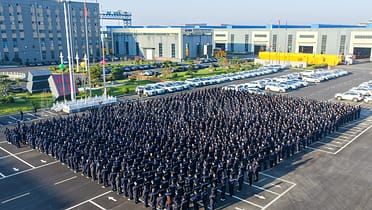 crane manufacturing flag raising ceremony